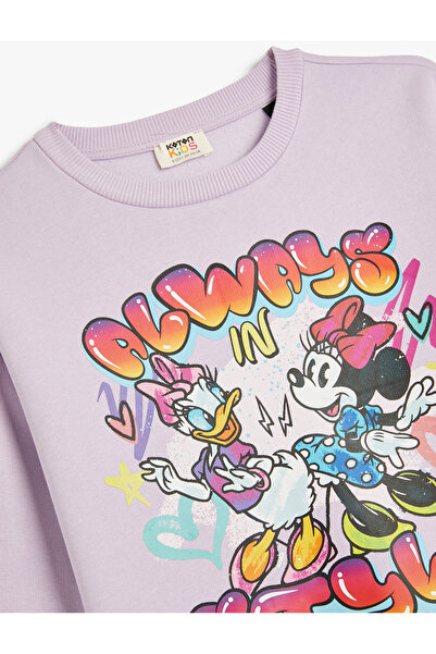Koton Mickey Mouse ve Daisy Duck Sweatshirt Lisanslı Uzun Kollu Bisiklet Yaka Şardonlu