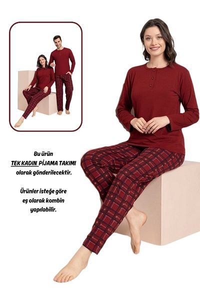 bie's Γυναίκα-ζευγάρι Αγαπημένη σύζυγος μπορεί να συνδυαστεί-μπορντό καρό Modal μακρυμάνικο σετ πιτζάμες-1 τεμάχιο Η τιμή είναι για τα προϊόντα