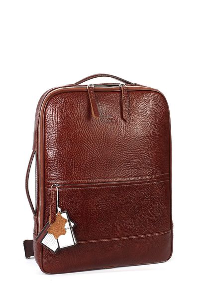 Aka Deri 908 Model Unisex Genuine Leather Water Resistant Backpack - Multi-Compartment Taba