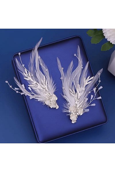 Eva Flore 2 Pieces of Feathered Crystal Jewelled Bridal Accessory Engagement Maternity Hair Accessory