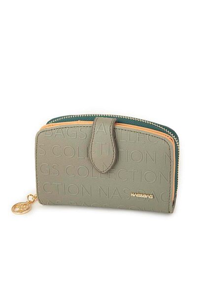 Nas Bag Women's Wallet with Multiple Card Compartments Green Camel Embossed