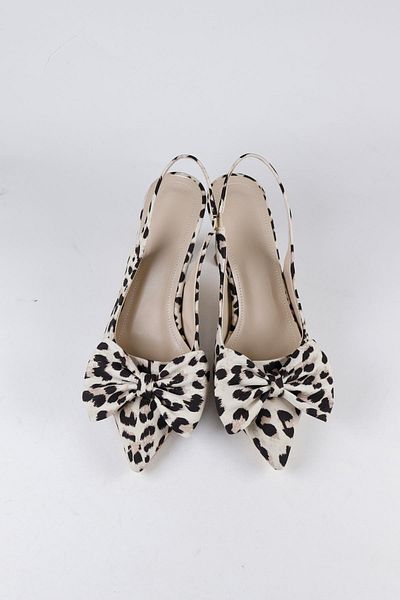 NiceDiffer Pantofi cu toc de damă din țesătură leoper bej - 7cm