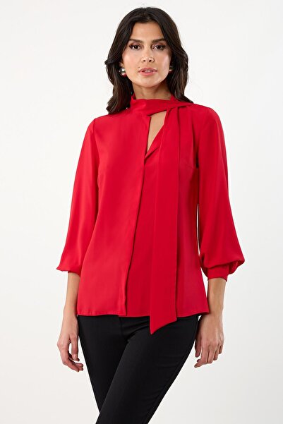 Spazio Humberto Şal Yaka Bluz KIRMIZI
