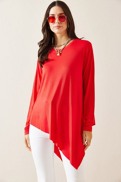 XHAN Red Asymmetrical Viscose Blouse 5Kxk2-49029-04