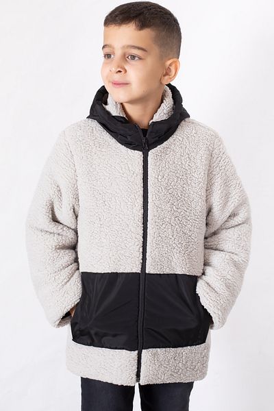Cansın Mini Boy's Gray Plush Cardigan - Kangaroo Pocket, Hoodie 19678