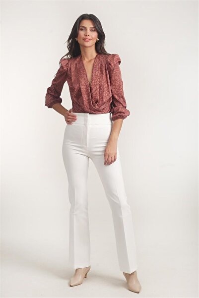 Spazio Ardengo Geniş Kemer İspanyol Paça Pantolon EKRU