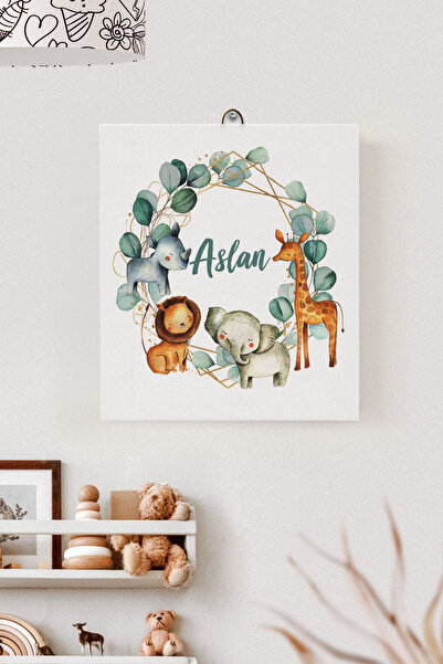 Lilabio İsme Özel Çocuk Odası Kanvas Tablo Safari (17x21 Cm)