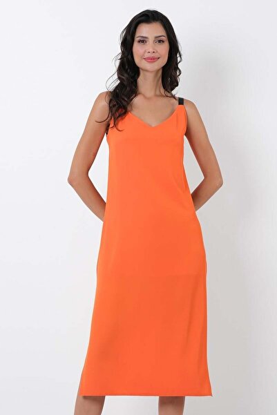 Spazio Gianpaola Ön Arka V Yaka Askılı Elbise TURUNCU