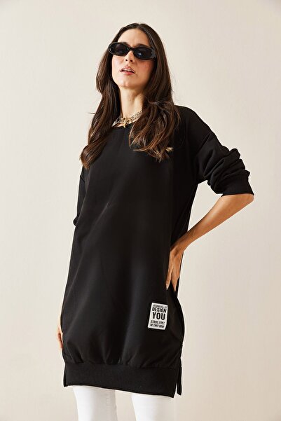 XHAN Siyah Bisiklet Yaka Sweatshirt 5KXK8-49015-02