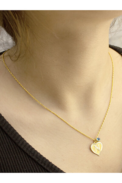 Zeynepli gold & jewelry 14 Ayar Altın Kalpli N Harfi Kolye