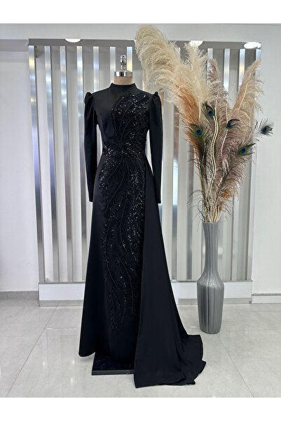 Genel Markalar Kuyruklu Saten Abiye Yaprak