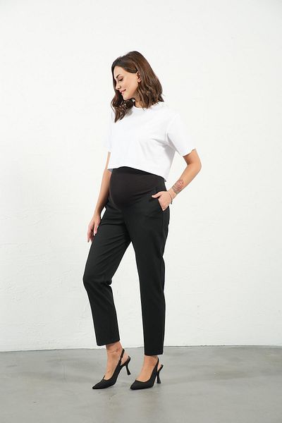 BUSA Flexible and Adjustable Winter Mom Fit Gabardine Pants - Maternity Black