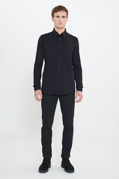 ALTINYILDIZ CLASSICS Βαμβακερό πλεκτό Slim Fit Slim Fit γιακά με κουμπιά γαλάζιο πουκάμισο