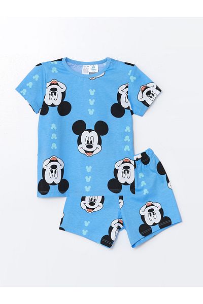LC Waikiki Crew nyakú, rövid ujjú Mickey Mouse nyomott kisfiú rövidnadrág pizsama szett