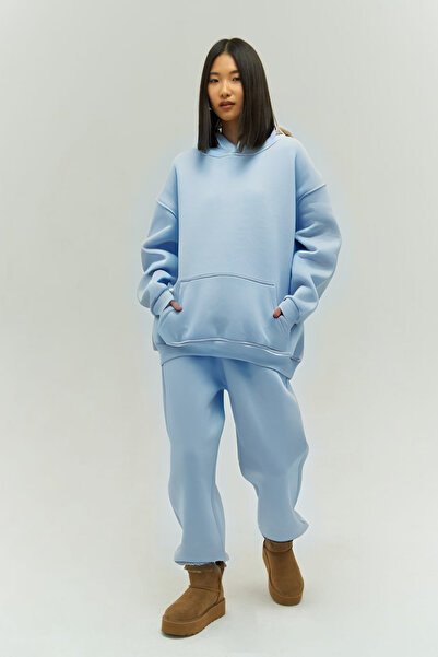 YAKAMEL KADIN 3 İPLİK KIŞLIK OVERSİZE VİZON EŞOFMAN TAKIMI