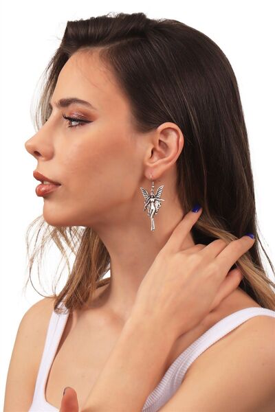 LABALABA Kadın Antik Gümüş Kaplama Sallantılı Model Melek Kanatlı Kadın Küpe