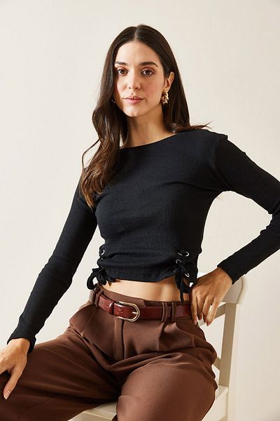 XHAN Black Side Eyelet Detailed Camisole Blouse 5Kxk2-49011-02