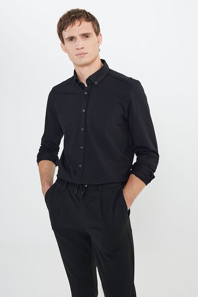 ALTINYILDIZ CLASSICS Βαμβακερό πλεκτό Slim Fit Slim Fit γιακά με κουμπιά γαλάζιο πουκάμισο