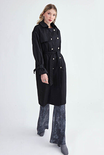 Vitrin Metal Düğmeli Kemerli Trençkot