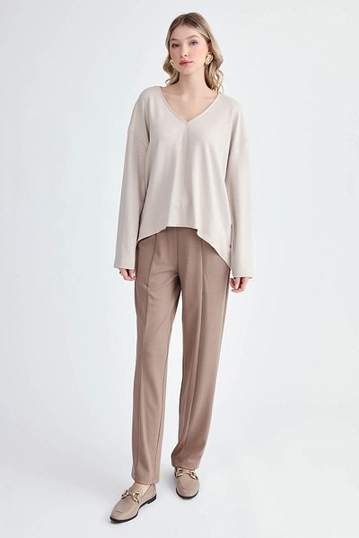 Vitrin Modal Fabric V-Neck Long Sleeve Loose Blouse