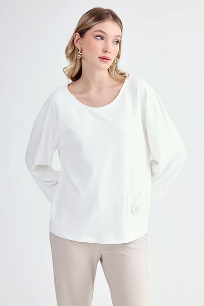 Vitrin Rose Detailed Round Neck Long Sleeve Blouse