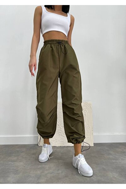 rukh Ayarlanabilir Bel Lastikli Paça Yumuşak Dokulu Oversize Paraşüt Kumaş Pantolon