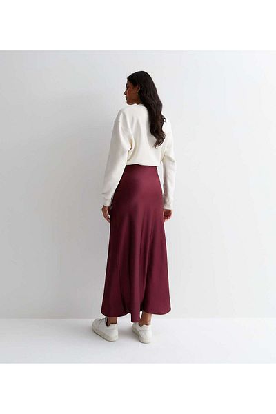afeta Fusta Midi din Satin Bordeaux