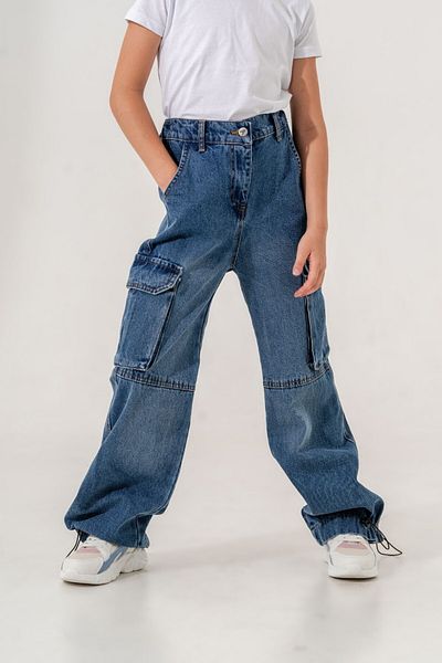 GİYİCEM Girl's Coat Shirted Cargo Pocket Jeans Pants
