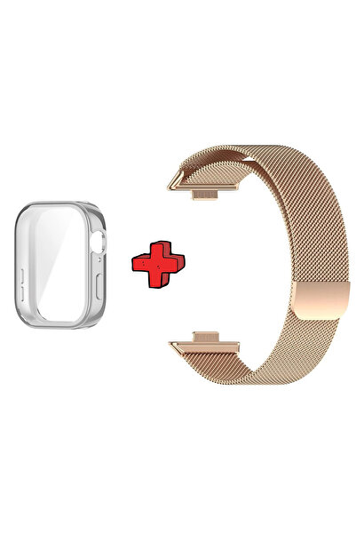 Huawei Watch Fit 3 ile Uyumlu Kasa Ekran Koruyucu ve Hasır Metal Kordon 2in1