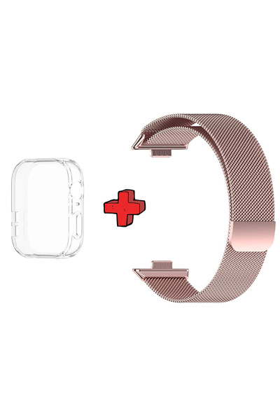 Huawei Watch Fit 3 ile Uyumlu Kasa Ekran Koruyucu ve Hasır Metal Kordon 2in1