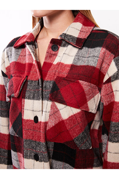 LC Waikiki Καρό μακρυμάνικο γυναικείο μπουφάν με κλείσιμο με κουμπί μπροστά