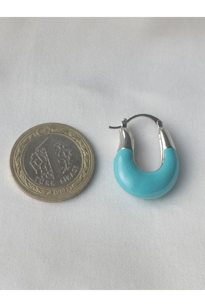 Siya Silver Silver Colored Blue Enamel Steel Earrings - U Model