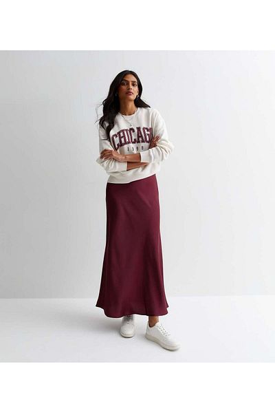 afeta Fusta Midi din Satin Bordeaux