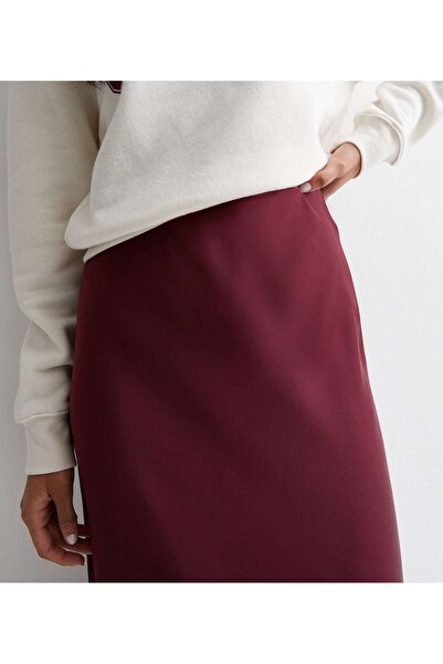 afeta Bordová saténová midi sukňa