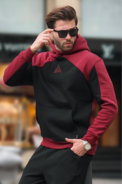 Madmext Claret Red Hooded Pocket Λεπτομερές κεντημένο φούτερ E7085