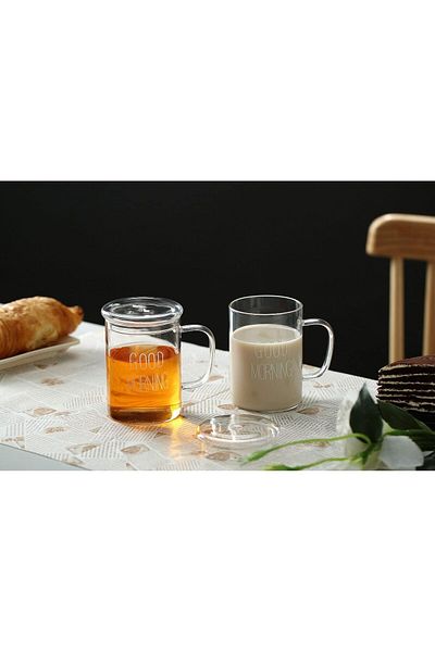 NEOFLAM 2PCS GLASS MUG WITH LID 450ML