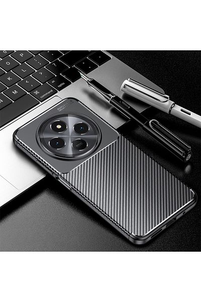 Fibaks حافظة لهاتف Xiaomi Redmi 14C 4G مع نمط من ألياف الكربون البارز للكاميرا لا يترك لونًا وغطاء واقٍ