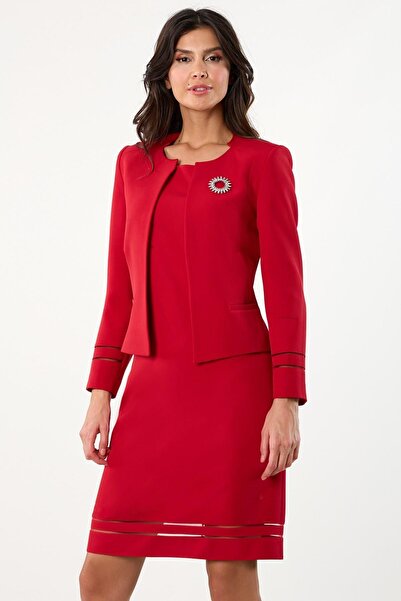 Spazio Geppina V Yaka Etek Tüllü Elbise KIRMIZI