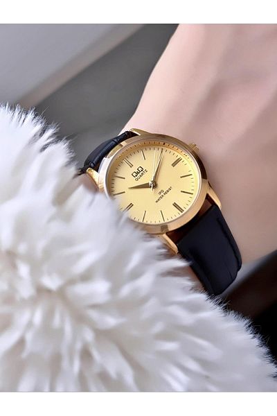 Q&Q Minimal Elegant Thin Case Women Leather Cord Wristwatch