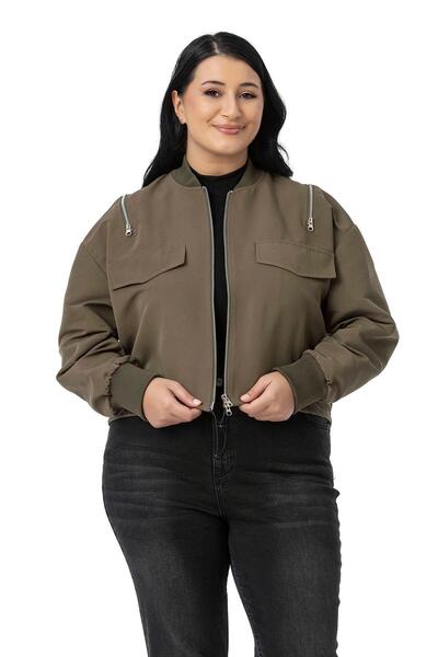 DISENTIS MODEST Бомбер-куртка хакі з великим коміром і манжетами на застібці-...