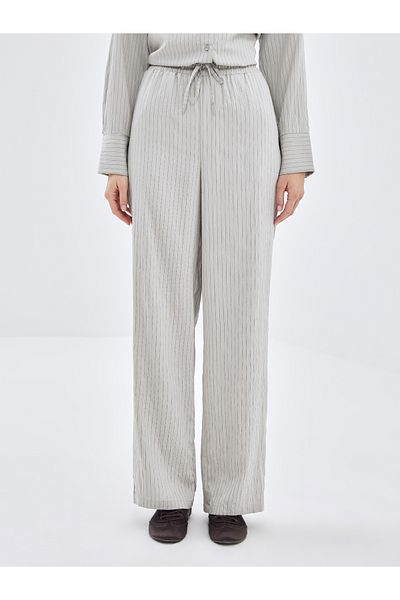 LC Waikiki Striped Wide Leg Women's Trousers with Elastic Waist
