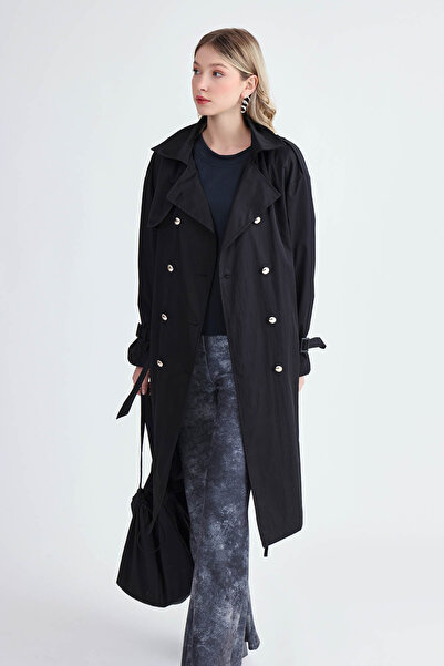 Vitrin Metal Düğmeli Kemerli Trençkot