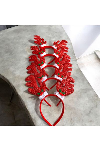 alsaccessories New Year's Red 5 Pack - Decorated Sequin Sequined, Crown Rhine Deer Horn Figured Hair Crown 17X21 cm