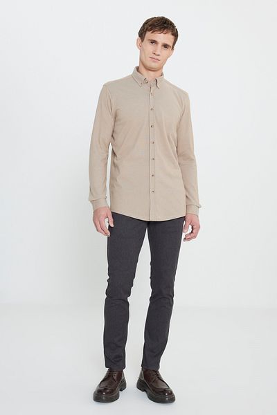 ALTINYILDIZ CLASSICS Βαμβακερό πλεκτό Slim Fit Slim Fit γιακά με κουμπιά γαλάζιο πουκάμισο
