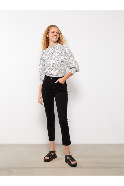 LC Waikiki Damen-Jeanshose mit hoher Taille, schmaler Mom-Taschendetails
