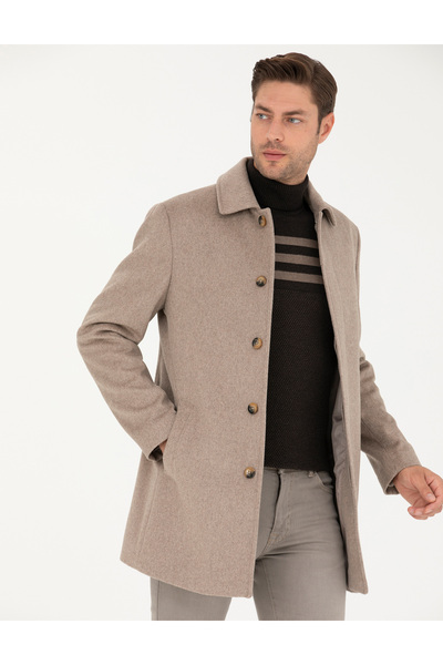 Pierre Cardin Açık Kahverengi Yün Karışımlı Slim Fit Kaşe Kaban 50270888-VR002