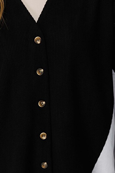 Hooopstore Poplin Knitwear Cardigan Detailed Black Trousers Set