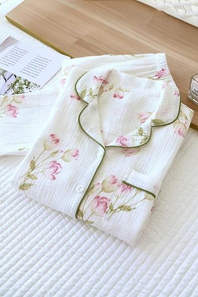 PEMBİŞ HOMEWEAR Beatiful Crinkle Beautiful Flowers2 Set de pijamale din țesătură specială tricotată
