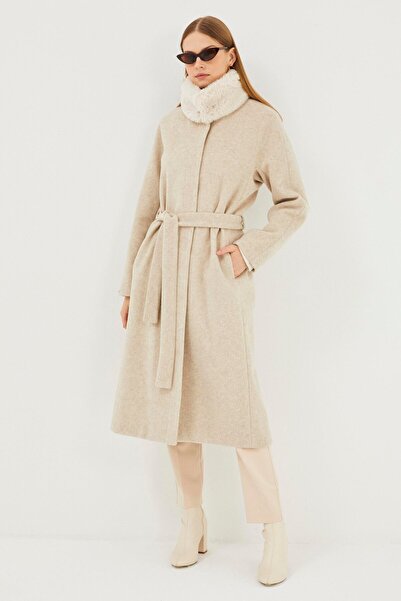 Zühre Fur Collar Beige Stamp Coat 13418