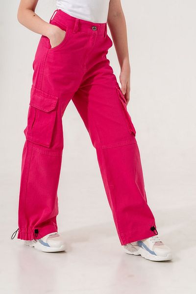GİYİCEM Girl's Elastic Leg With Cargo Pocket? Linen Trousers